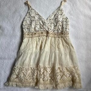 vintage Italian boho cream lace tank top with sequins